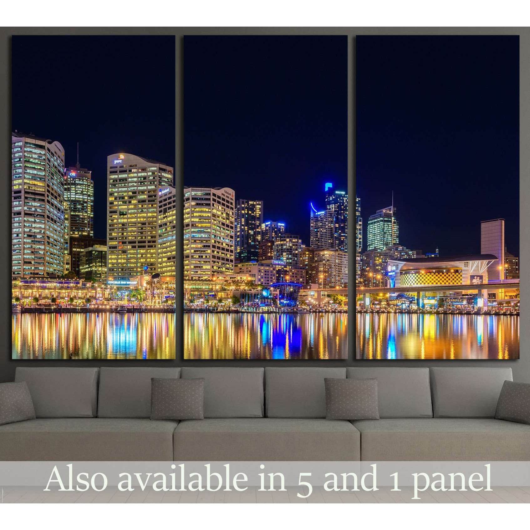 Sydney, Australiaб Darling Harbour skyline view at night time №2203 Ready to Hang Canvas Print