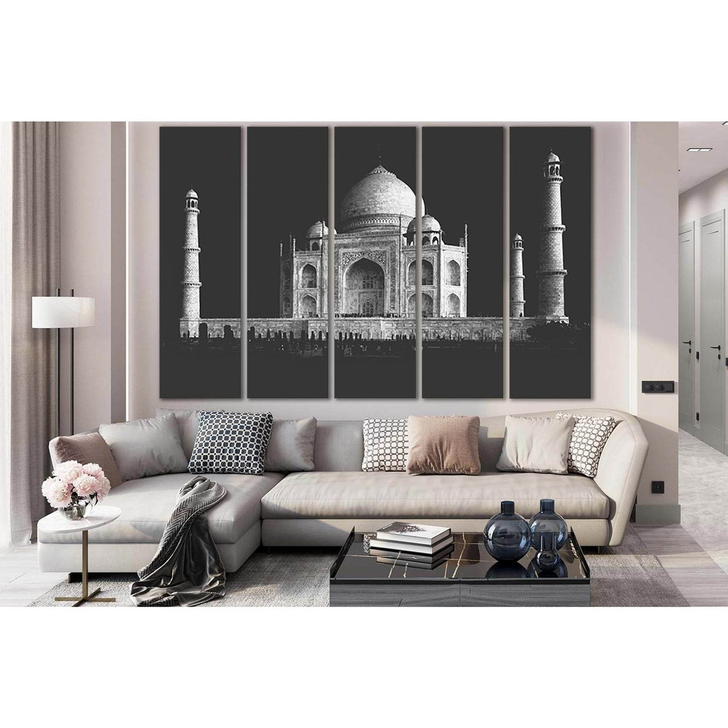 Taj Mahal Black and White №SL1389 Ready to Hang Canvas Print - Zellart Canvas Prints 0new, ALL_Products, Architecture