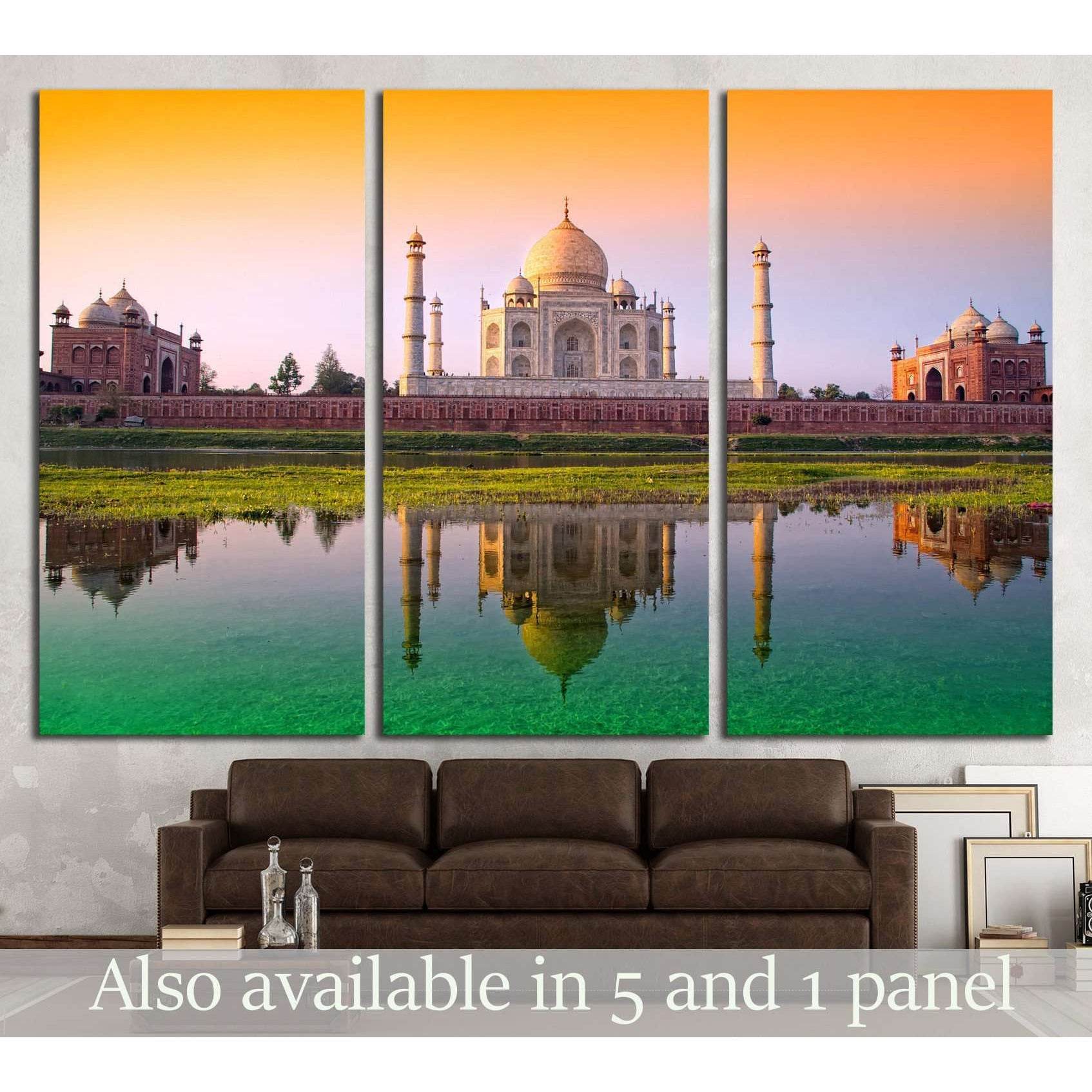 TAJ mahal with tri color flag, india №2222 Ready to Hang Canvas Print - Zellart Canvas Prints ALL_Products, s-2222