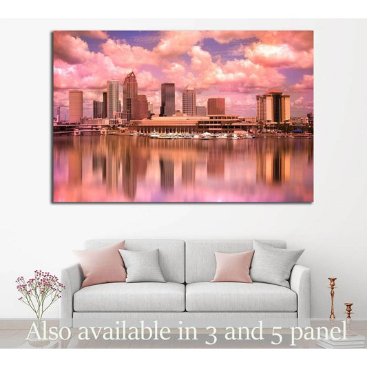 Tampa Florida skyline during colorful sunset №1679 Ready to Hang Canvas Print - Zellart Canvas Prints ALL_Products, s-1679