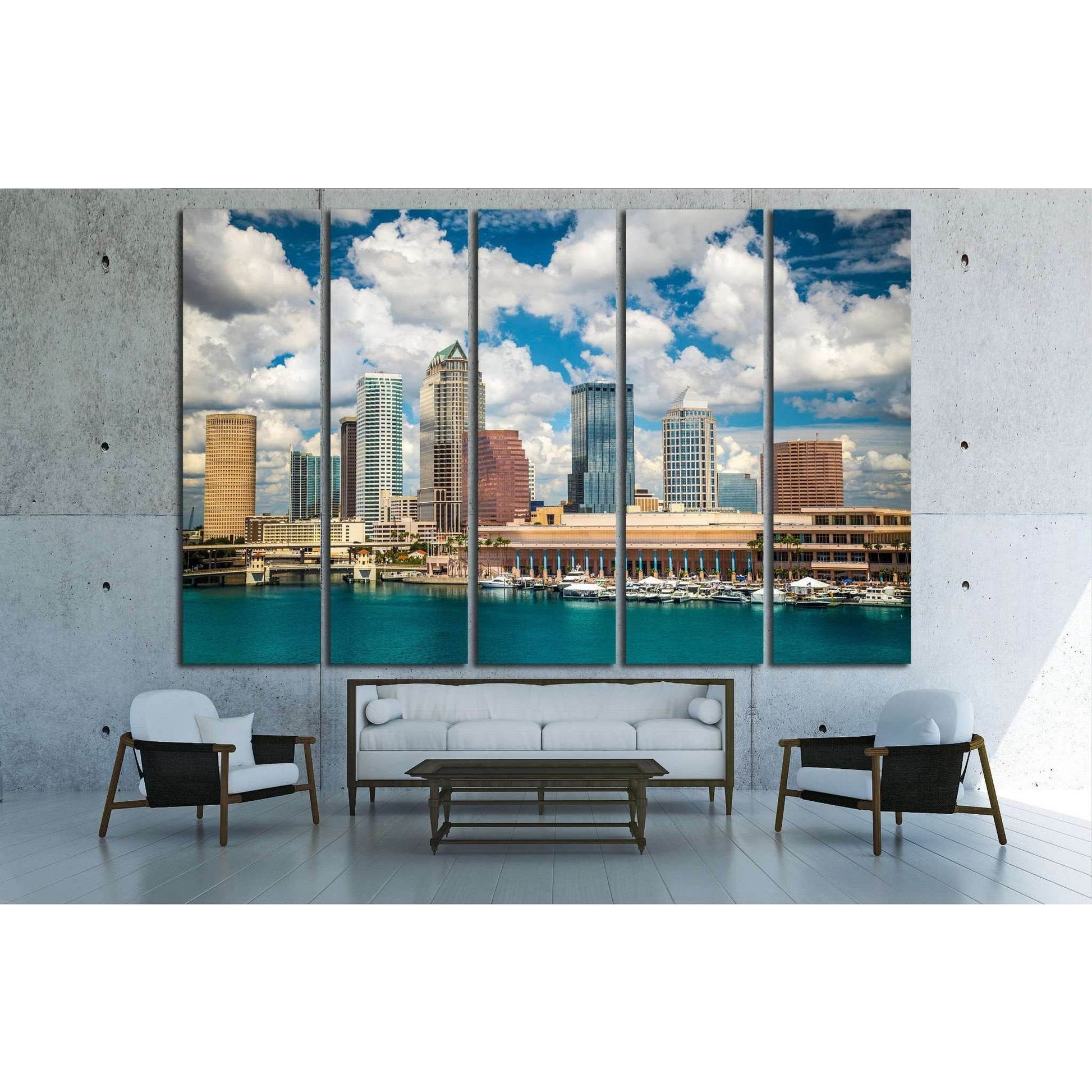 Tampa Florida skyline with sun and clouds №1677 Ready to Hang Canvas Print - Zellart Canvas Prints ALL_Products, s-1677
