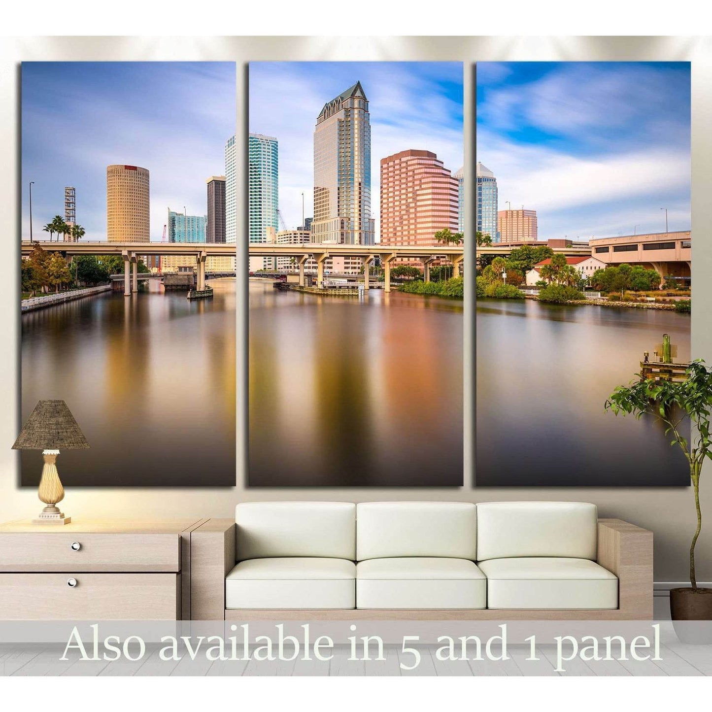 Tampa, FLorida, USA downtown city skyline on the Hillsborough River №1690 Ready to Hang Canvas Print - Zellart Canvas Prints ALL_Products, s-1690