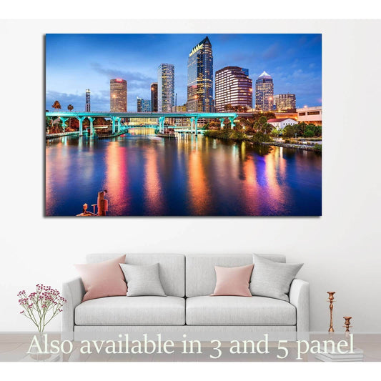 Tampa, Florida, USA downtown city skyline over the Hillsborough River №1692 Ready to Hang Canvas Print - Zellart Canvas Prints ALL_Products, s-1692