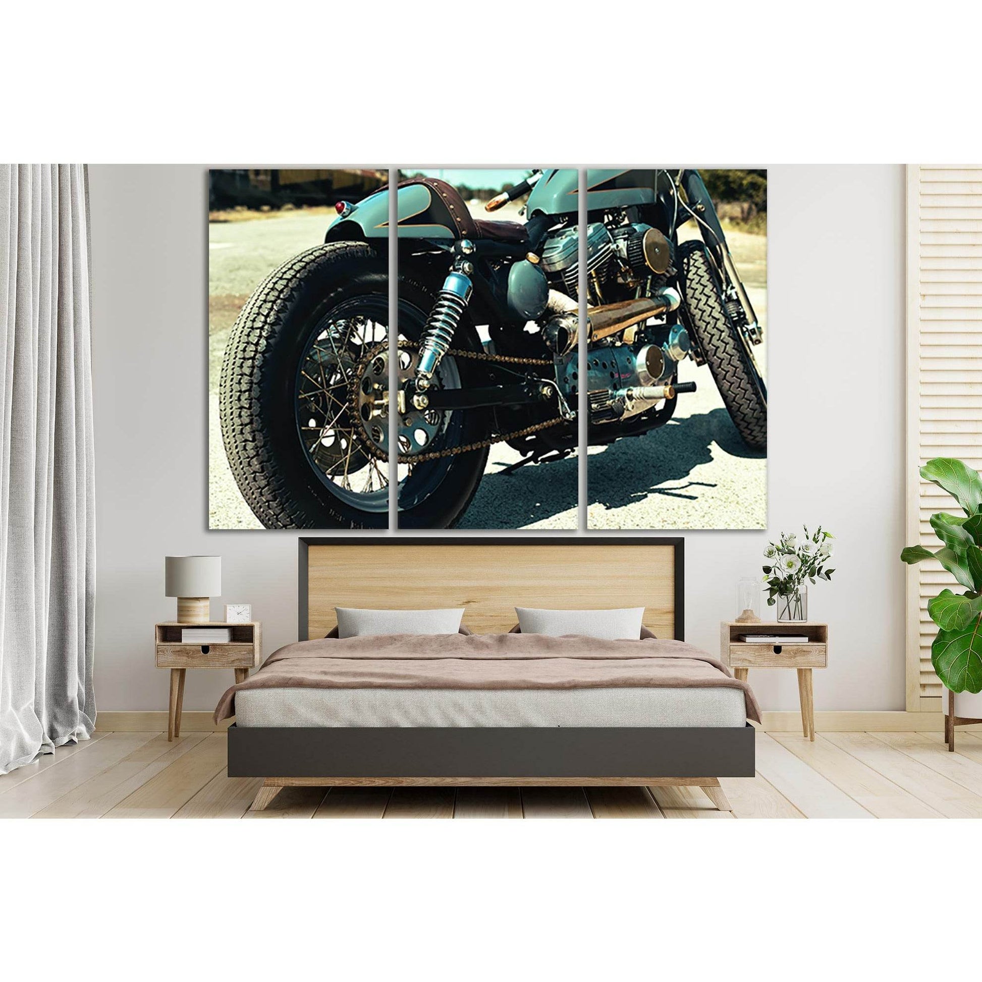 Teal And Black Motorcycle Close Up №SL767 Ready to Hang Canvas Print - Zellart Canvas Prints 0new, ALL_Products, Engine, Engines Wall Art