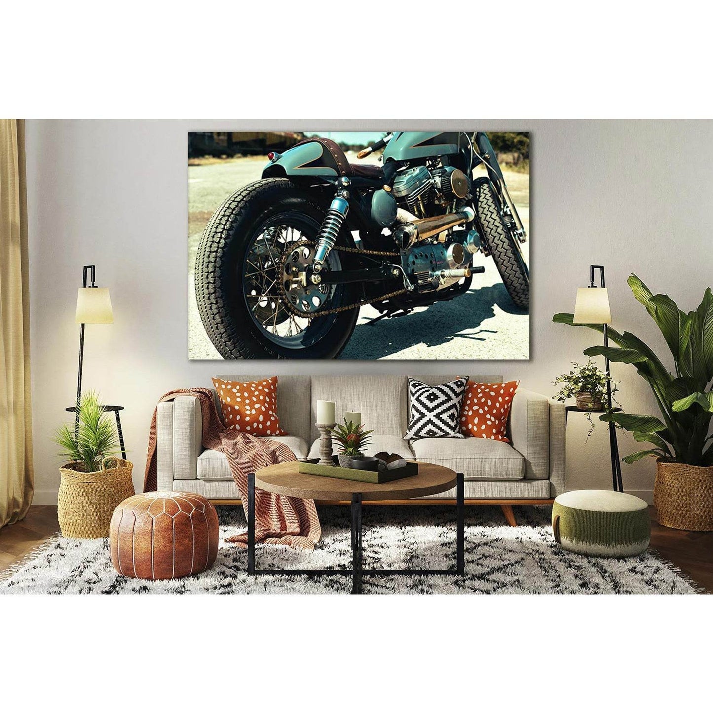 Teal And Black Motorcycle Close Up №SL767 Ready to Hang Canvas Print - Zellart Canvas Prints 0new, ALL_Products, Engine, Engines Wall Art