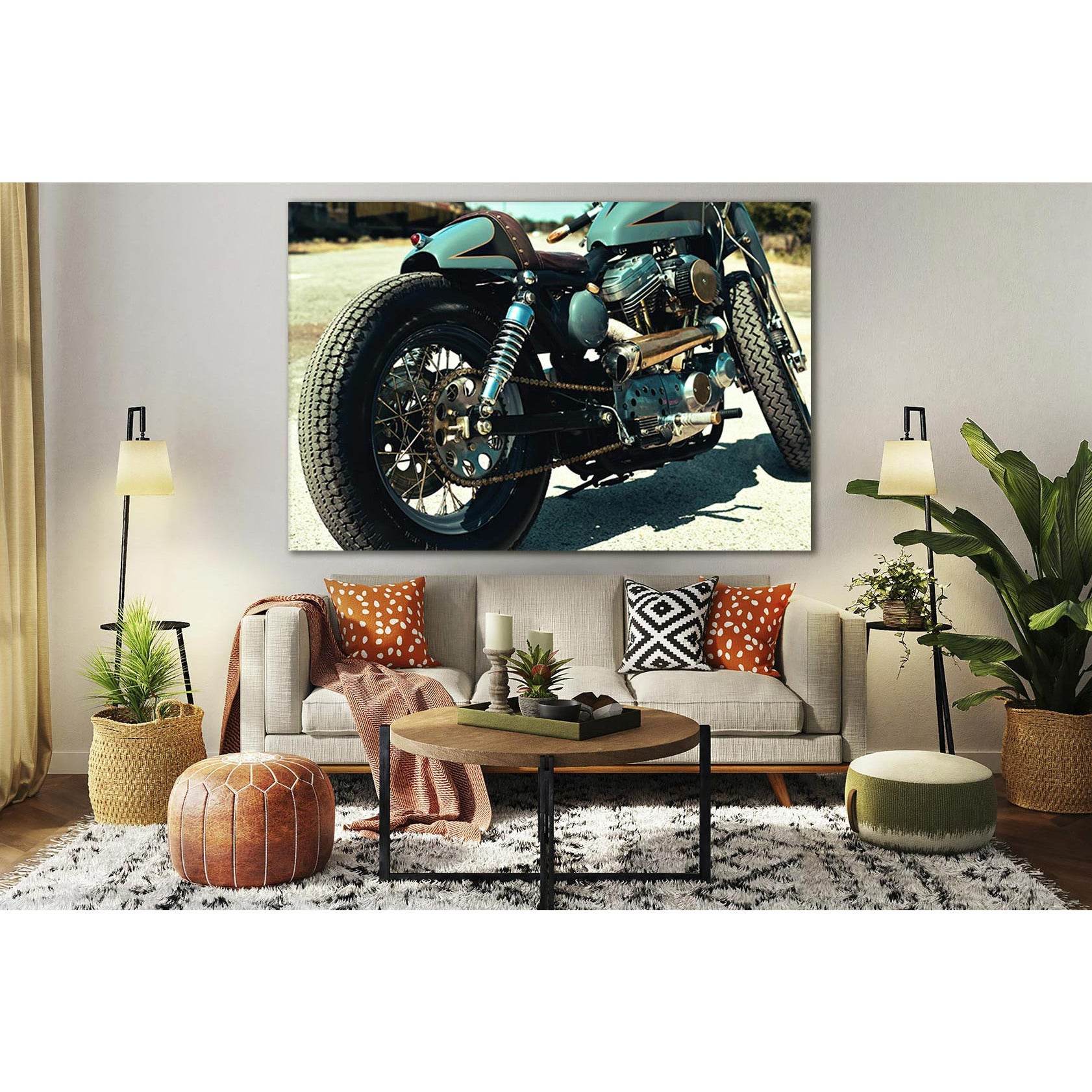 Teal And Black Motorcycle Close Up №SL767 Ready to Hang Canvas Print - Zellart Canvas Prints 0new, ALL_Products, Engine, Engines Wall Art