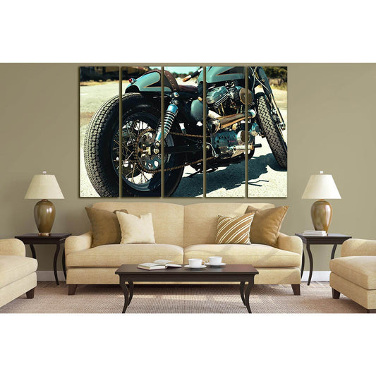 Teal And Black Motorcycle Close Up №SL767 Ready to Hang Canvas Print - Zellart Canvas Prints 0new, ALL_Products, Engine, Engines Wall Art