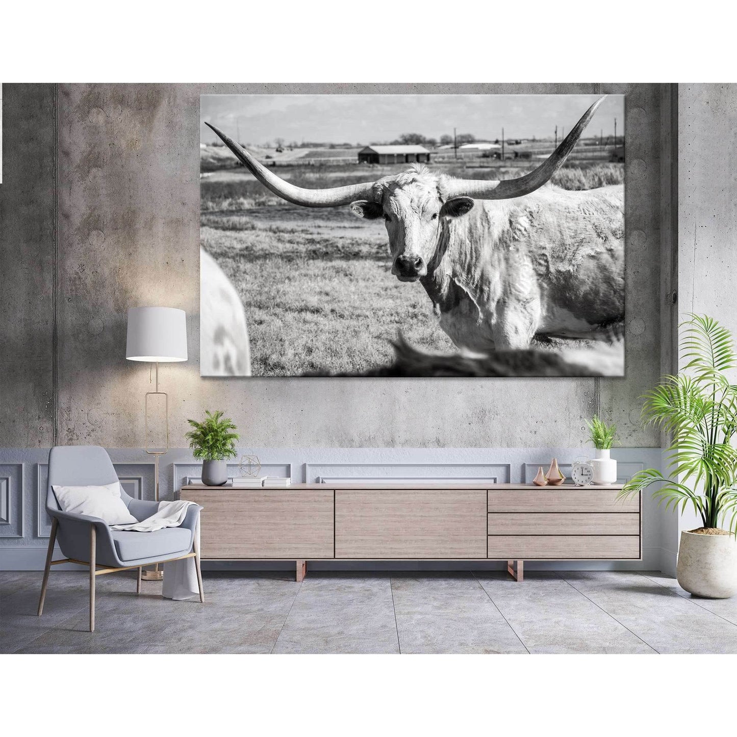 Texas Longhorn at country home ranch №04136 Ready to Hang Canvas Print - Zellart Canvas Prints ALL_Products