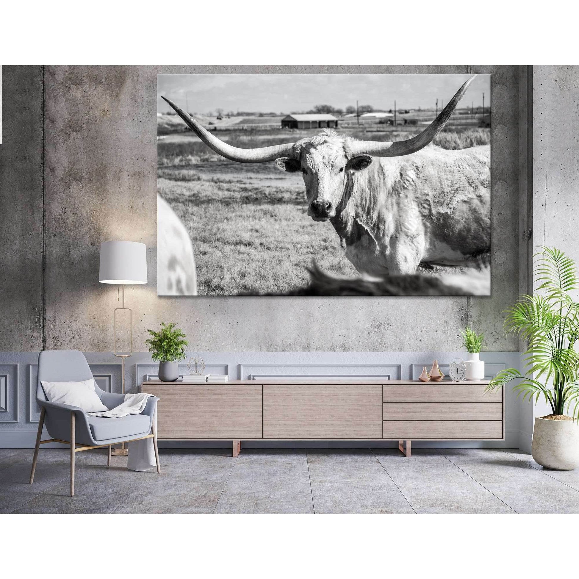 Texas Longhorn at country home ranch №04136 Ready to Hang Canvas Print - Zellart Canvas Prints ALL_Products