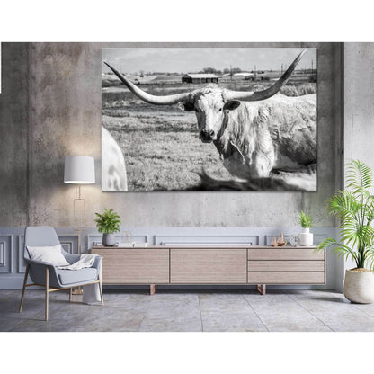 Texas Longhorn at country home ranch №04136 Ready to Hang Canvas Print - Zellart Canvas Prints ALL_Products