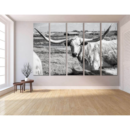 Texas Longhorn at country home ranch №04136 Ready to Hang Canvas Print - Zellart Canvas Prints ALL_Products