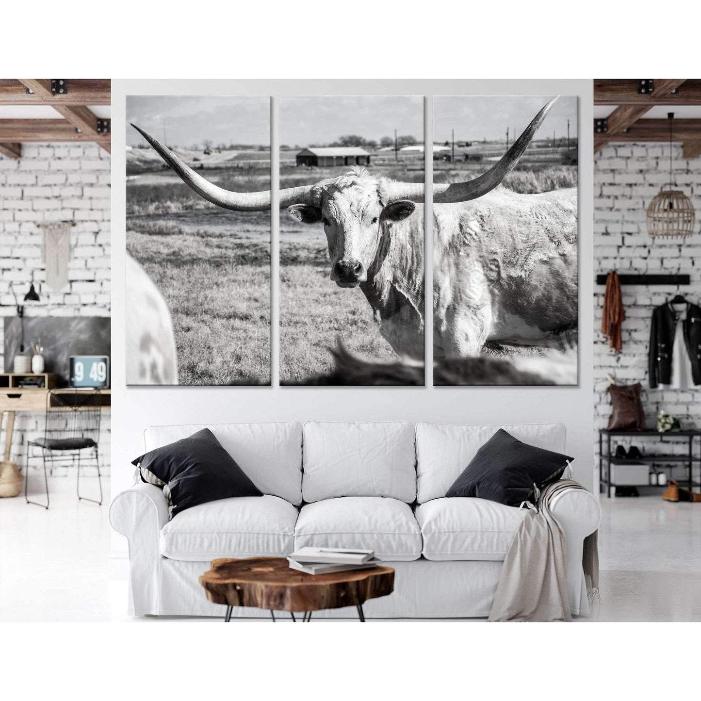 Texas Longhorn at country home ranch №04136 Ready to Hang Canvas Print - Zellart Canvas Prints ALL_Products