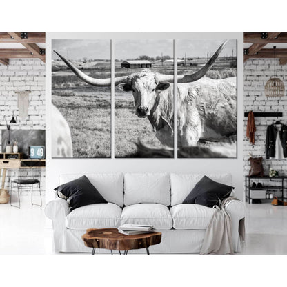 Texas Longhorn at country home ranch №04136 Ready to Hang Canvas Print - Zellart Canvas Prints ALL_Products
