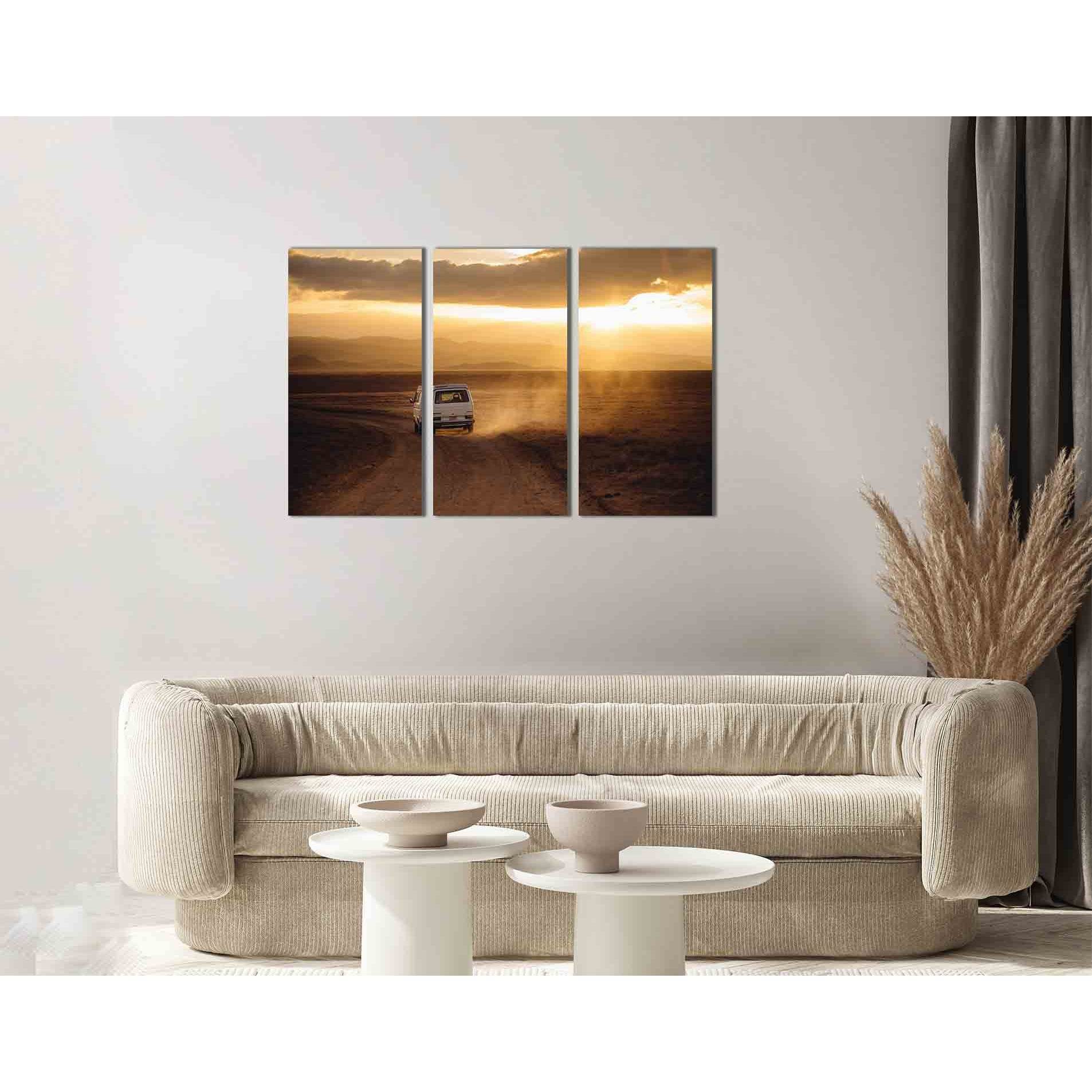 The car leaving into the sunset №D1814 Ready to Hang Canvas Print - Zellart Canvas Prints 0new, ALL_Products, Sunrise & sunset wall art