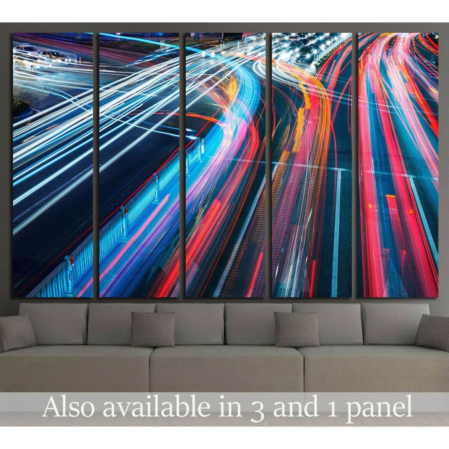 The car light trails in the city №2215 Ready to Hang Canvas Print - Zellart Canvas Prints ALL_Products, s-2215