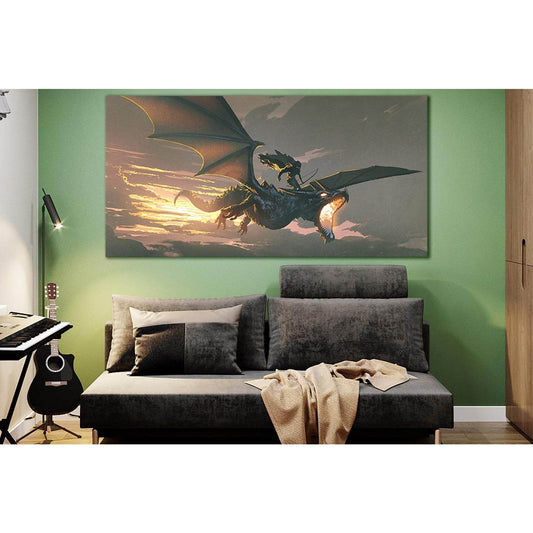 The Dragon Flying In The Sunset №SL1275 Ready to Hang Canvas Print - Zellart Canvas Prints 0new, ALL_Products, Fantasy And Sci Fi Wall Art