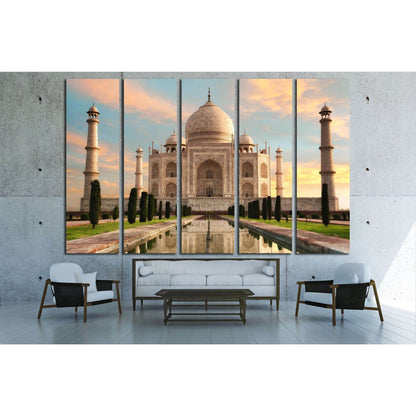 The magnificent Taj Mahal in India shows its full splendor at a glorious sunrise with pastel-colored sky №3029 Ready to Hang Canvas PrintCanvas art arrives ready to hang, with hanging accessories included and no additional framing required. Every canvas p