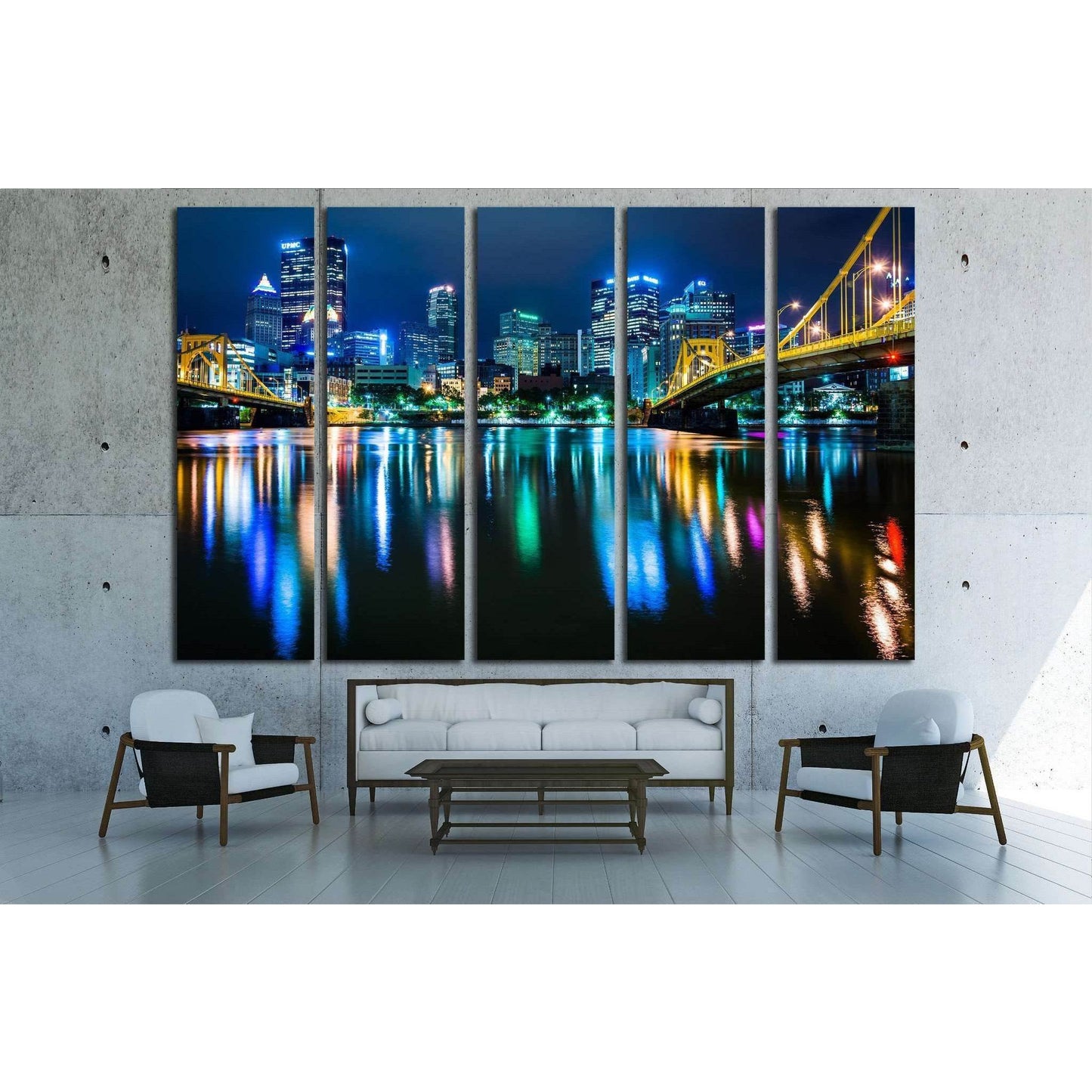 The Pittsburgh skyline, Allegheny River at night, Pennsylvania №1705 Ready to Hang Canvas PrintCanvas art arrives ready to hang, with hanging accessories included and no additional framing required. Every canvas print is hand-crafted, made on-demand at ou