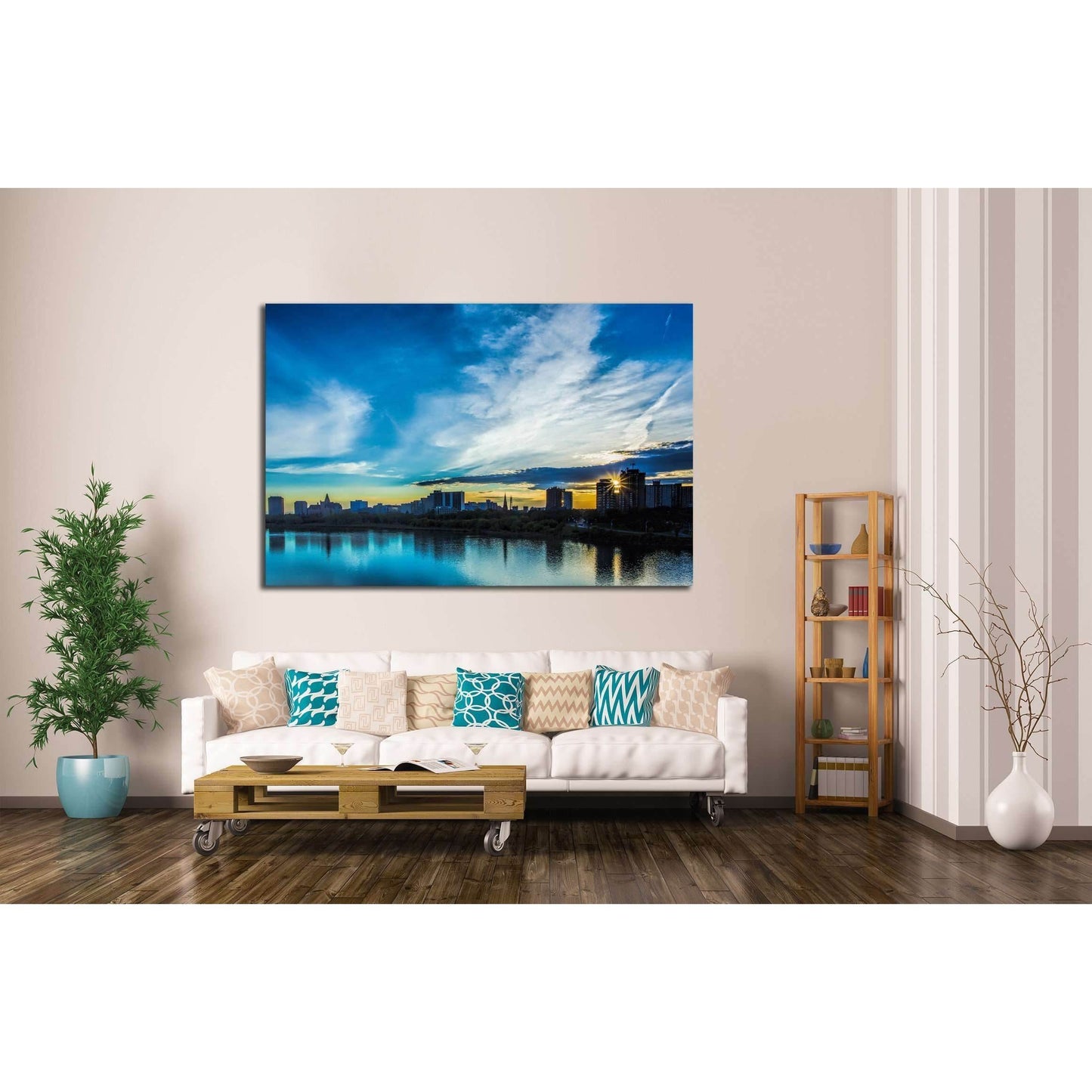 The skyline of Saskatoon, Canada at sunset №2155 Ready to Hang Canvas Print - Zellart Canvas Prints ALL_Products, s-2155