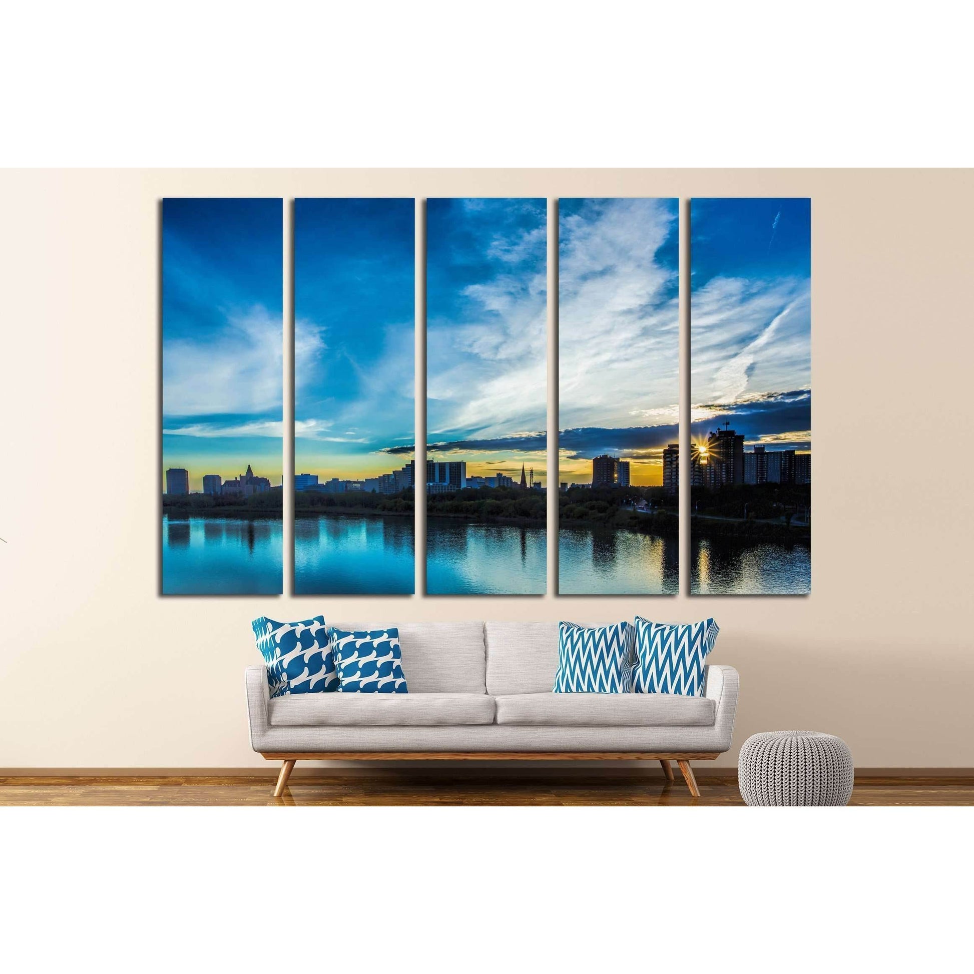 The skyline of Saskatoon, Canada at sunset №2155 Ready to Hang Canvas PrintCanvas art arrives ready to hang, with hanging accessories included and no additional framing required. Every canvas print is hand-crafted, made on-demand at our workshop and exper
