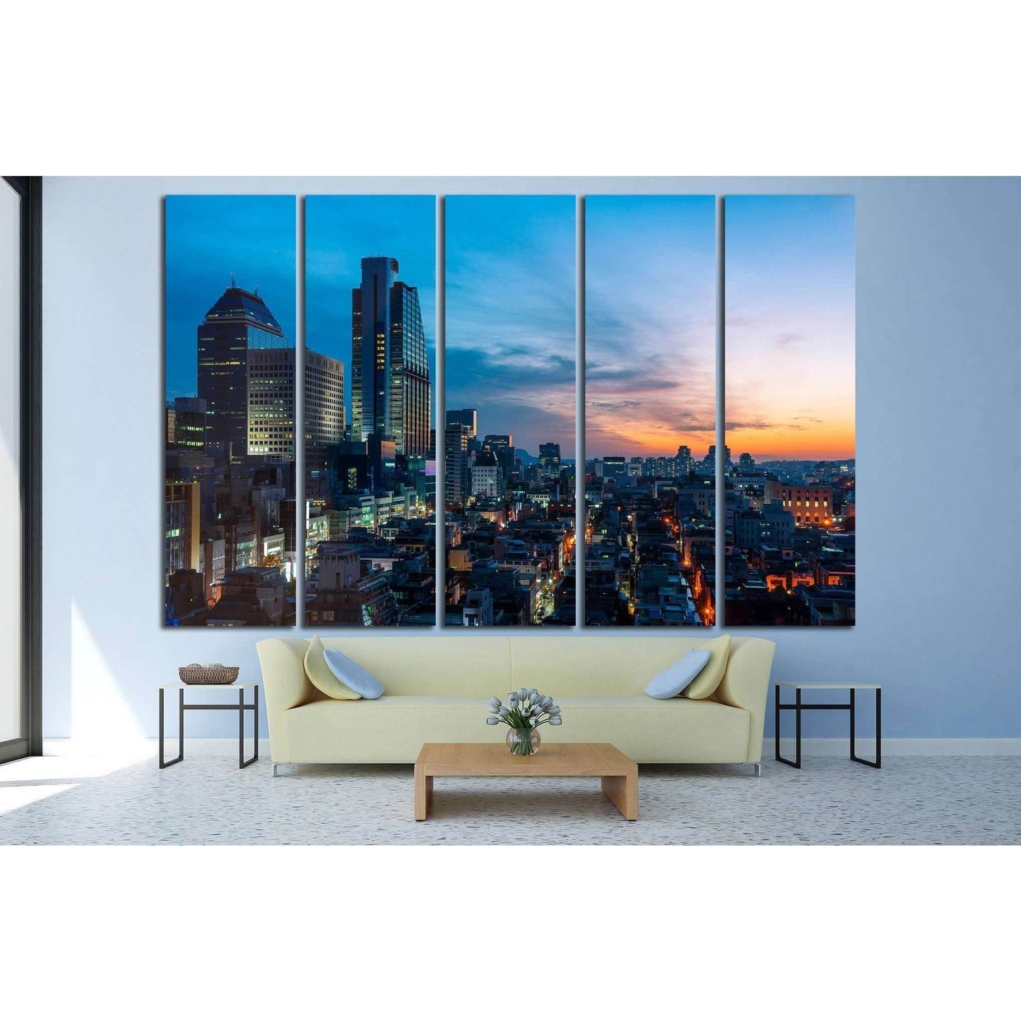 The sun sets over the Gangnam district of Seoul, South Korea №1634 Ready to Hang Canvas Print - Zellart Canvas Prints ALL_Products, s-1634