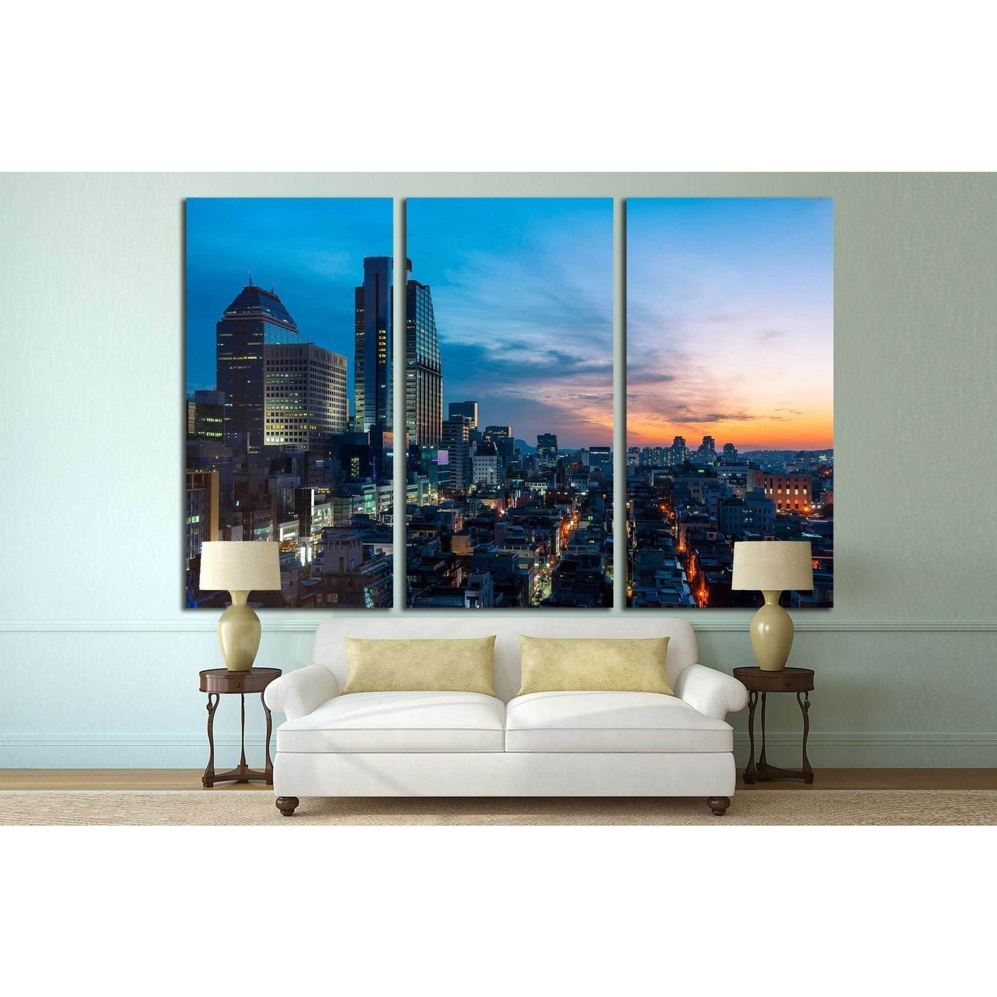 The sun sets over the Gangnam district of Seoul, South Korea №1634 Ready to Hang Canvas Print - Zellart Canvas Prints ALL_Products, s-1634