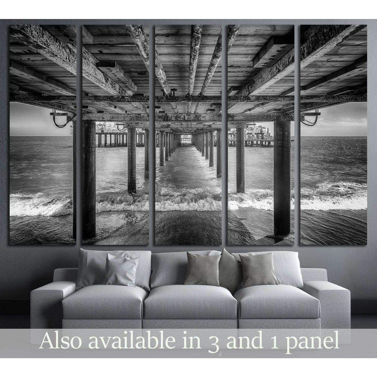 The underside of a pier with rest area on the end of it, black and white №2935 Ready to Hang Canvas Print - Zellart Canvas Prints ALL_Products, s-2935