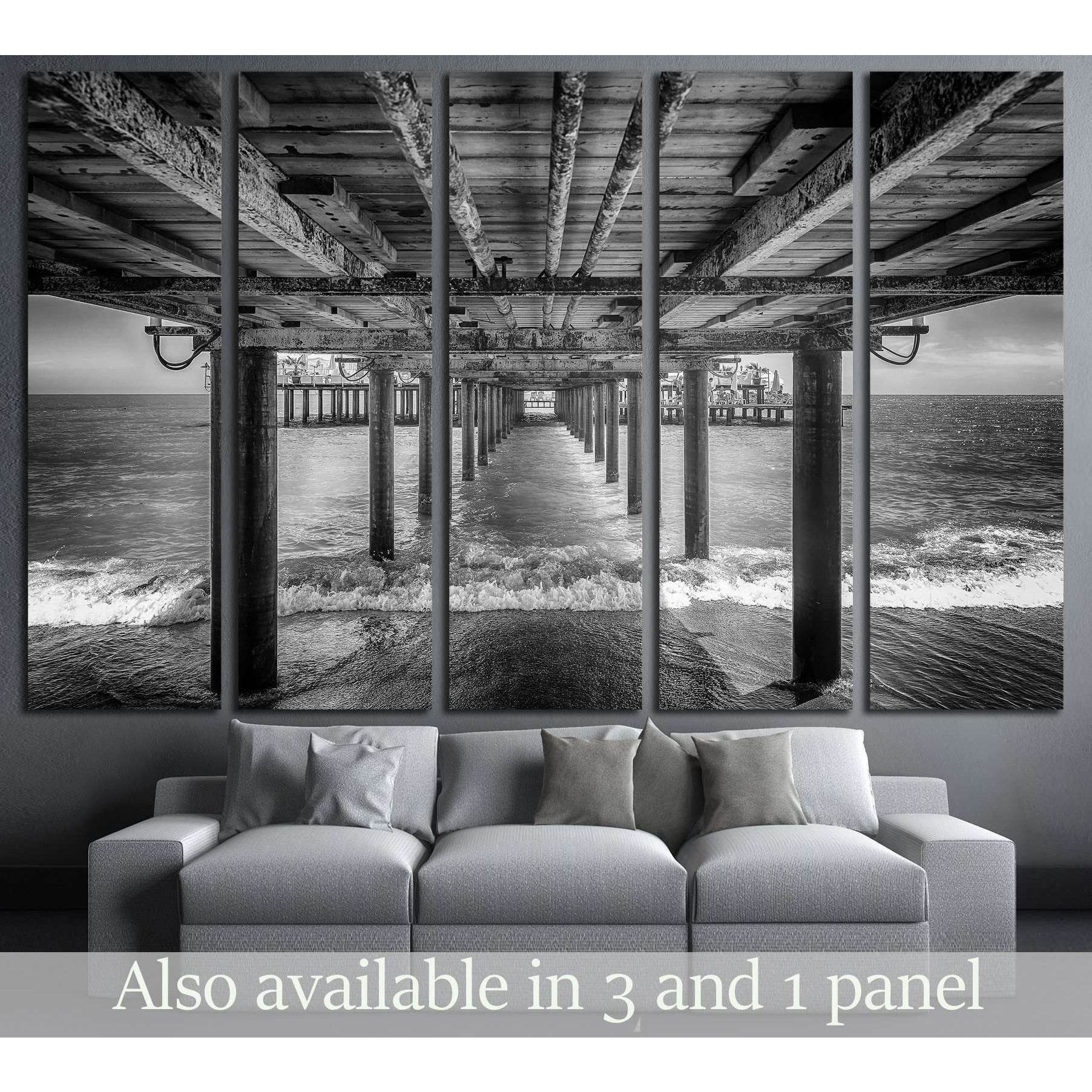 The underside of a pier with rest area on the end of it, black and white №2935 Ready to Hang Canvas Print - Zellart Canvas Prints ALL_Products, s-2935