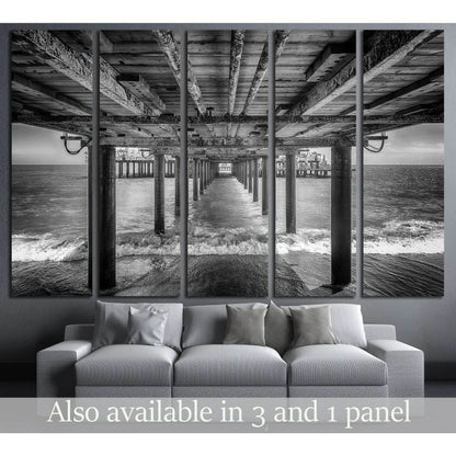 The underside of a pier with rest area on the end of it, black and white №2935 Ready to Hang Canvas Print - Zellart Canvas Prints ALL_Products, s-2935