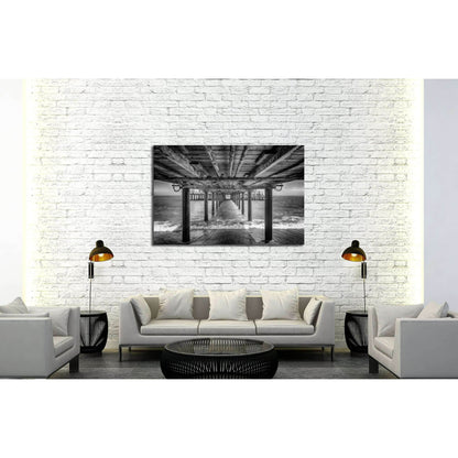 The underside of a pier with rest area on the end of it, black and white №2935 Ready to Hang Canvas Print - Zellart Canvas Prints ALL_Products, s-2935