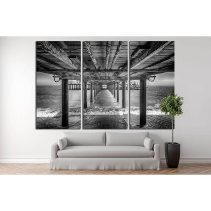 The underside of a pier with rest area on the end of it, black and white №2935 Ready to Hang Canvas PrintCanvas art arrives ready to hang, with hanging accessories included and no additional framing required. Every canvas print is hand-crafted, made on-de