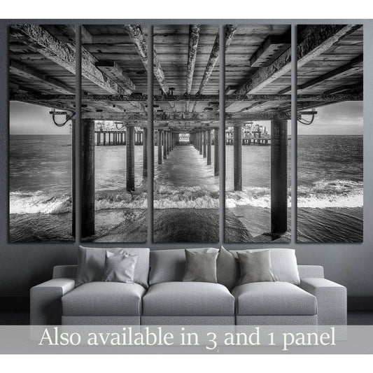 The underside of a pier with rest area on the end of it, black and white №2935 Ready to Hang Canvas PrintCanvas art arrives ready to hang, with hanging accessories included and no additional framing required. Every canvas print is hand-crafted, made on-de