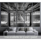 The underside of a pier with rest area on the end of it, black and white №2935 Ready to Hang Canvas Print
