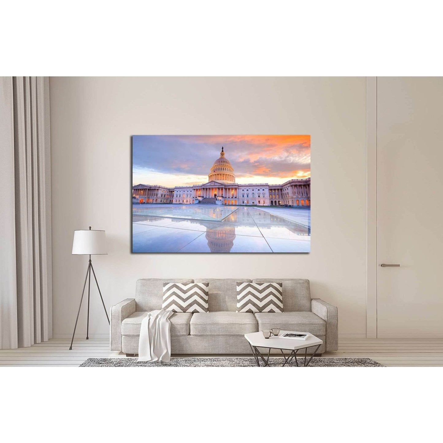 The United States Capitol building with the dome lit up at night USA №2057 Ready to Hang Canvas Print - Zellart Canvas Prints ALL_Products, s-2057