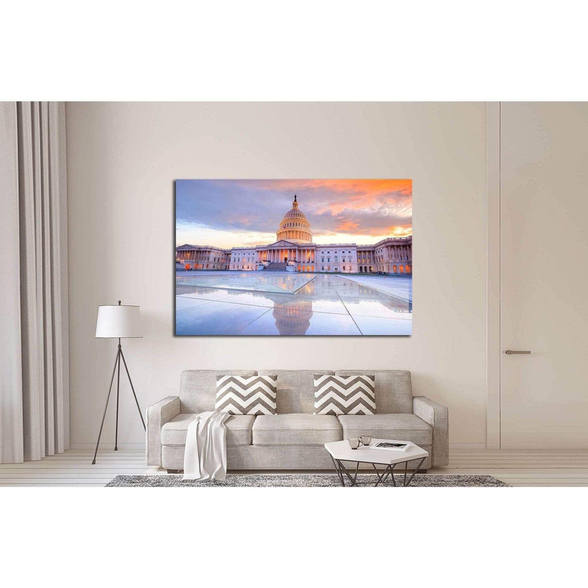 The United States Capitol building with the dome lit up at night USA №2057 Ready to Hang Canvas Print - Zellart Canvas Prints ALL_Products, s-2057