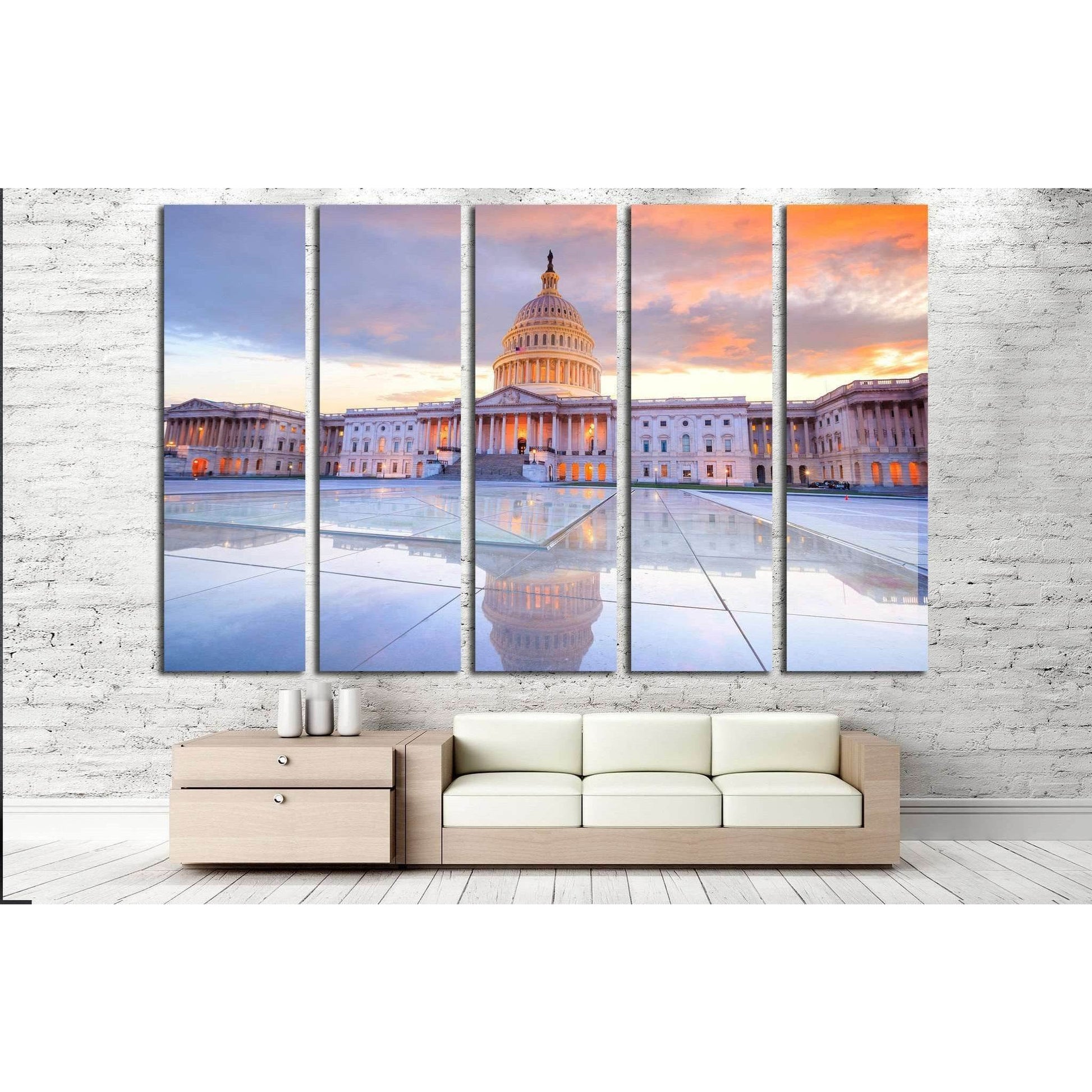 The United States Capitol building with the dome lit up at night USA №2057 Ready to Hang Canvas Print - Zellart Canvas Prints ALL_Products, s-2057