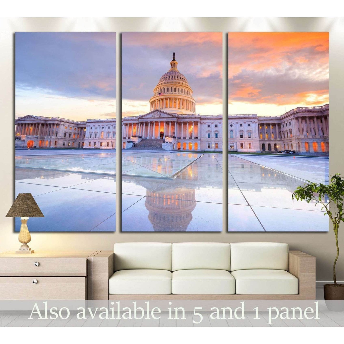 The United States Capitol building with the dome lit up at night USA №2057 Ready to Hang Canvas Print - Zellart Canvas Prints ALL_Products, s-2057