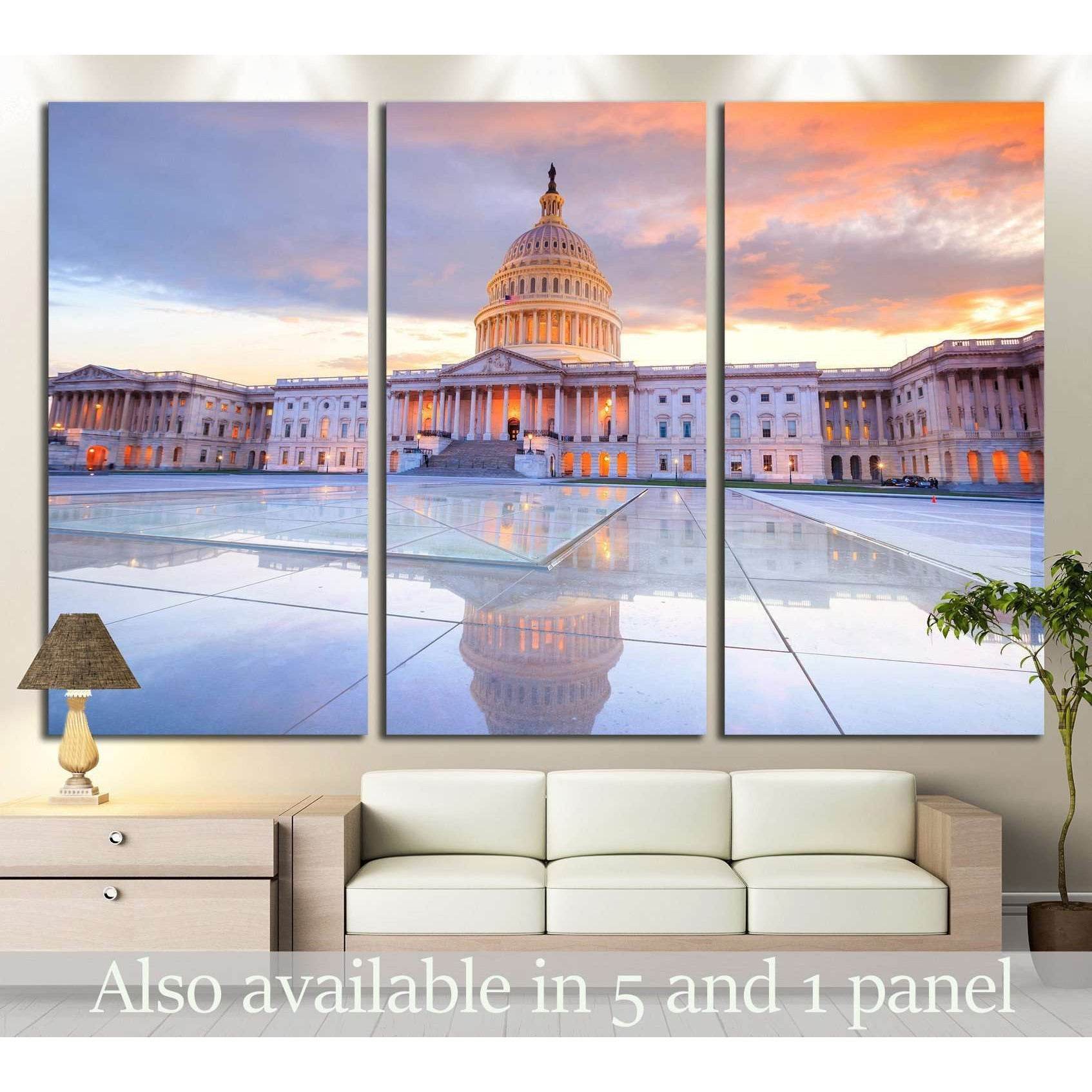 The United States Capitol building with the dome lit up at night USA №2057 Ready to Hang Canvas Print - Zellart Canvas Prints ALL_Products, s-2057