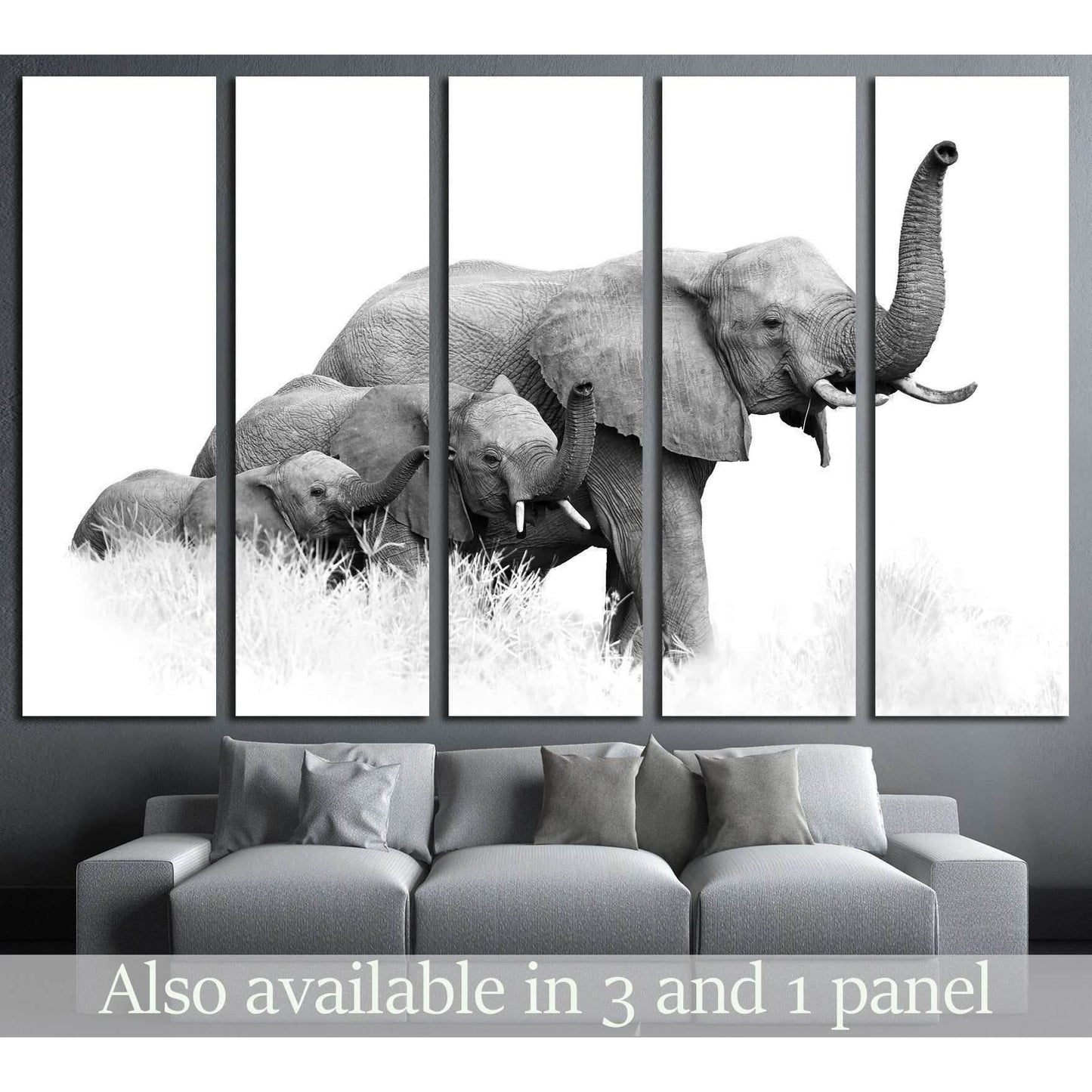 three African Bush Elephants, Loxodonta africana, Kruger, SA №1834 Ready to Hang Canvas Print - Zellart Canvas Prints ALL_Products, Elephant, s-1834