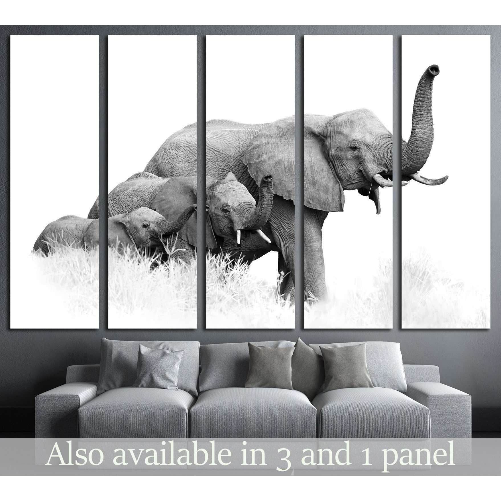 three African Bush Elephants, Loxodonta africana, Kruger, SA №1834 Ready to Hang Canvas Print - Zellart Canvas Prints ALL_Products, Elephant, s-1834