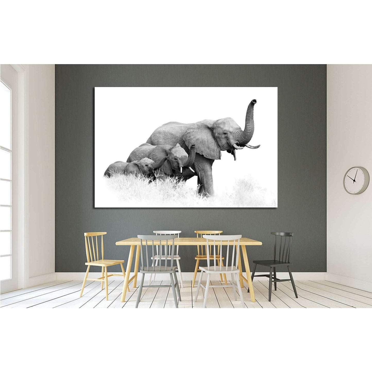 three African Bush Elephants, Loxodonta africana, Kruger, SA №1834 Ready to Hang Canvas Print - Zellart Canvas Prints ALL_Products, Elephant, s-1834