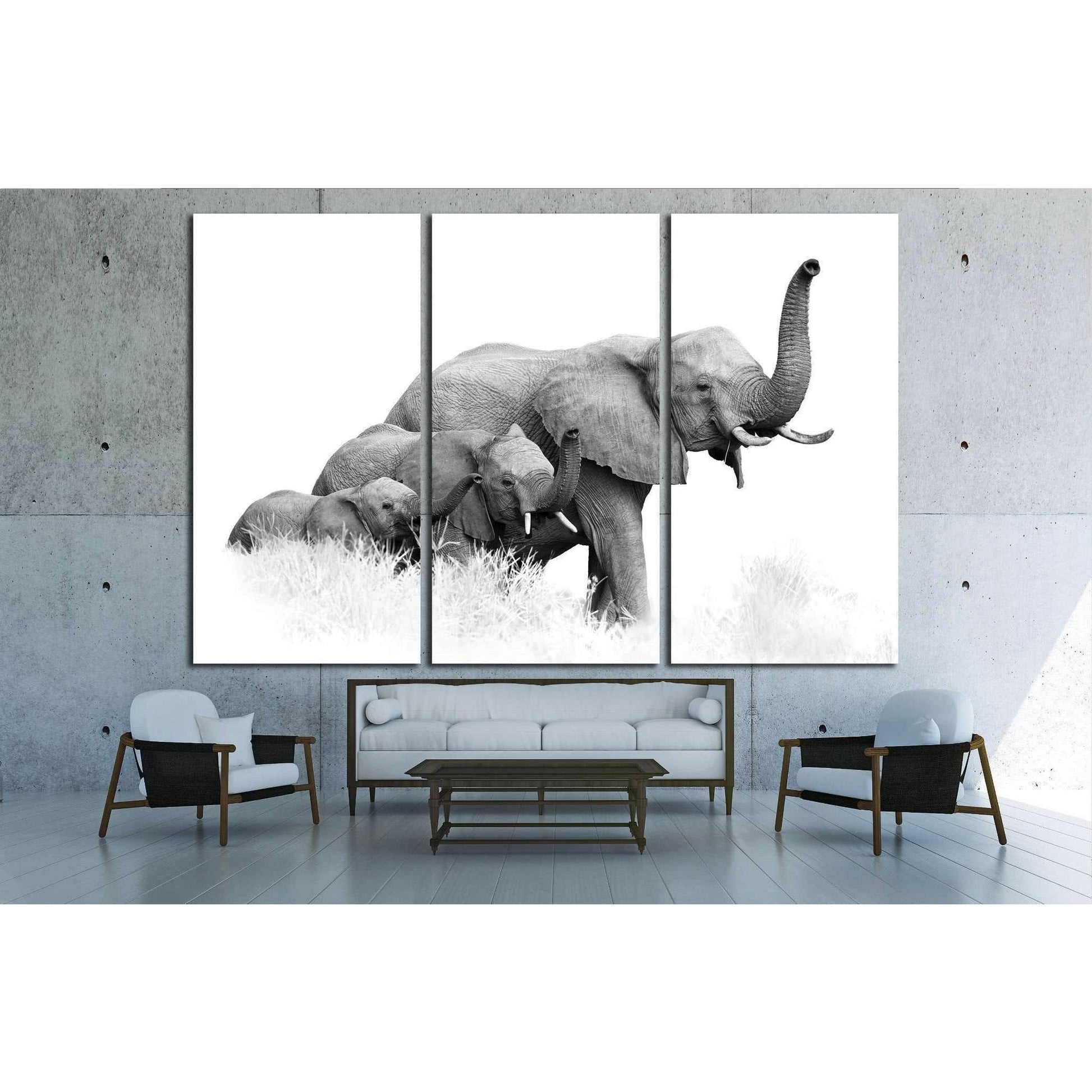 three African Bush Elephants, Loxodonta africana, Kruger, SA №1834 Ready to Hang Canvas Print - Zellart Canvas Prints ALL_Products, Elephant, s-1834