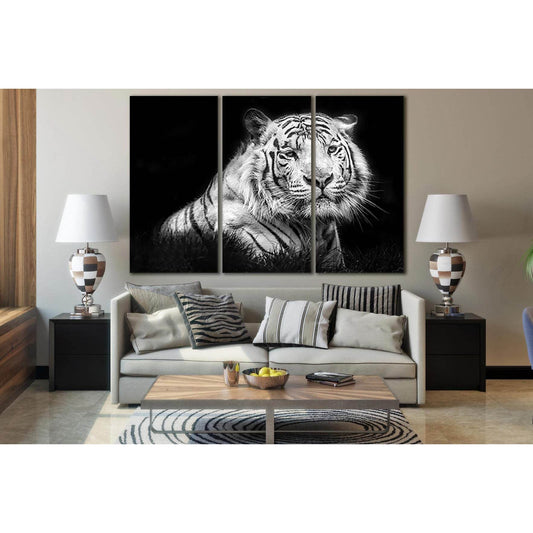 Tiger Black & White №SL853 Ready to Hang Canvas Print - Zellart Canvas Prints 0new, ALL_Products, Black & White Wall Art, Tiger