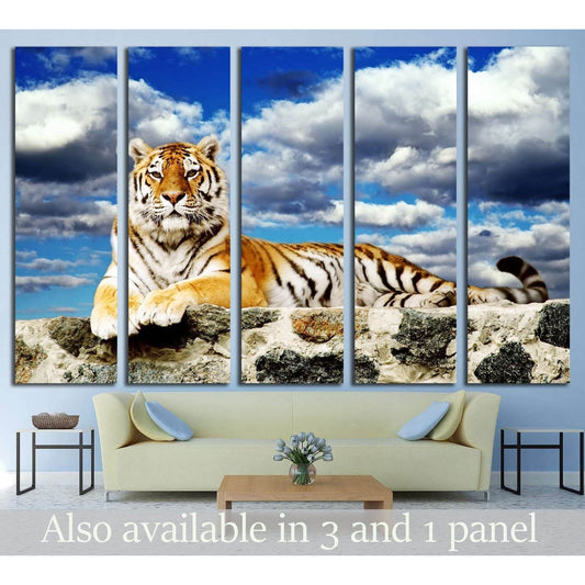 Tiger lay in the storm sky №2331 Ready to Hang Canvas Print - Zellart Canvas Prints ALL_Products, s-2331, Tiger