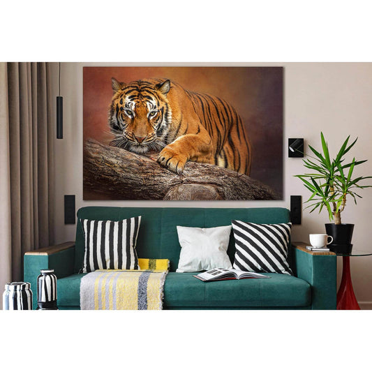 Tiger On A Log №SL1013 Ready to Hang Canvas Print - Zellart Canvas Prints 0new, ALL_Products, Animals & Wildlife, Tiger