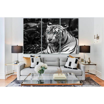 Tiger With Blue Eyes Black And White №SL845 Ready to Hang Canvas Print - Zellart Canvas Prints 0new, ALL_Products, Black & White Wall Art, Tiger