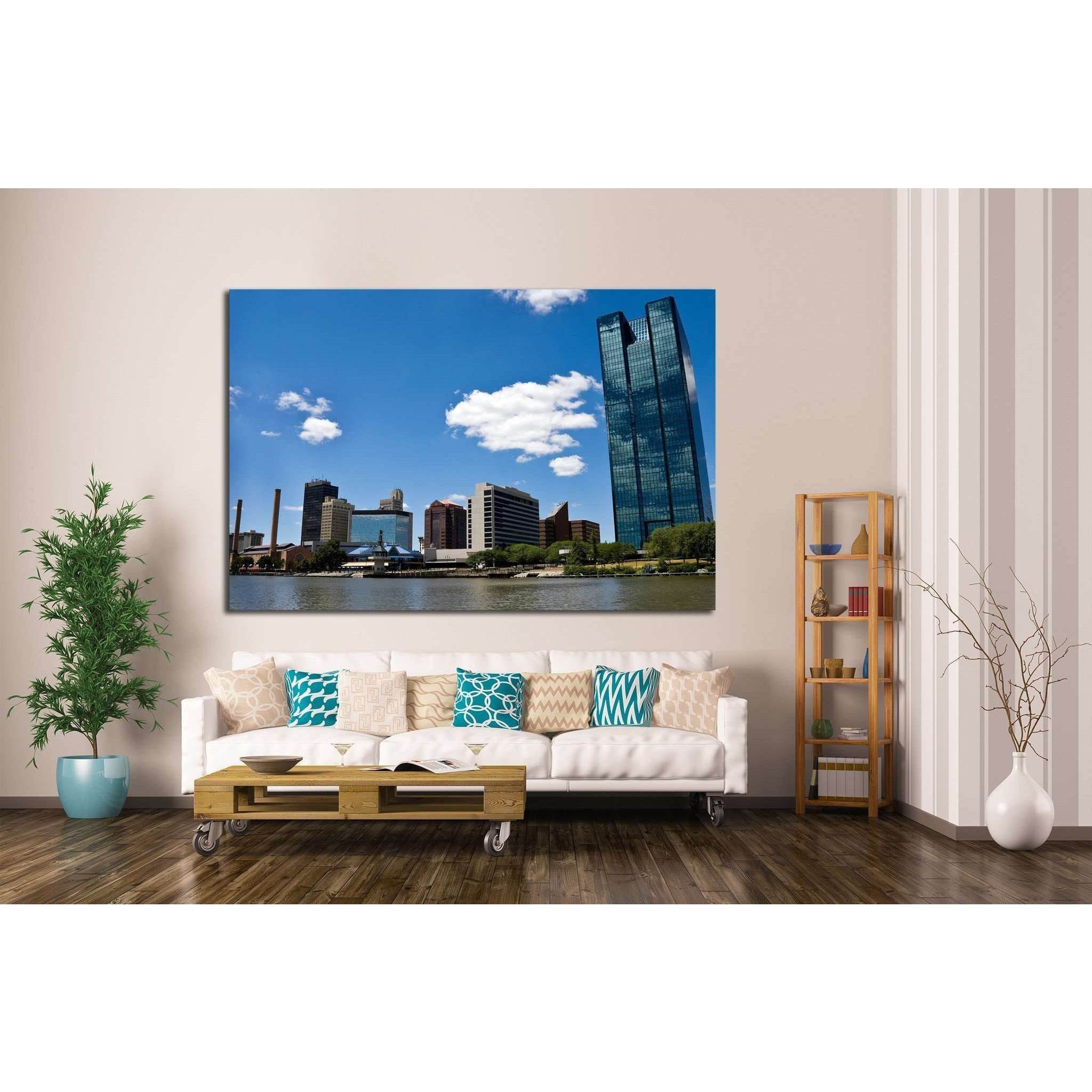 Toledo, OH Skyline from a Boat on the Maumee River №1736 Ready to Hang Canvas Print