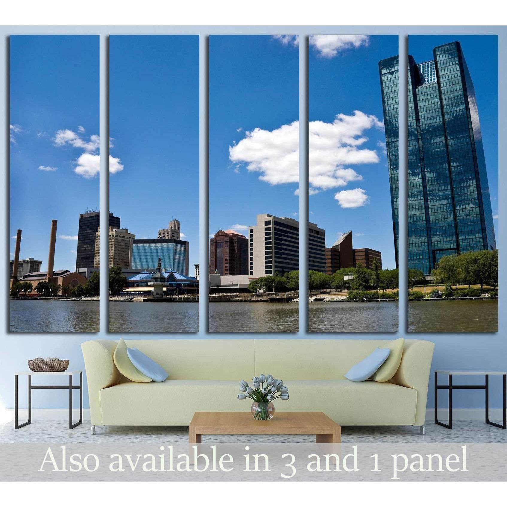 Toledo, OH Skyline from a Boat on the Maumee River №1736 Ready to Hang Canvas Print