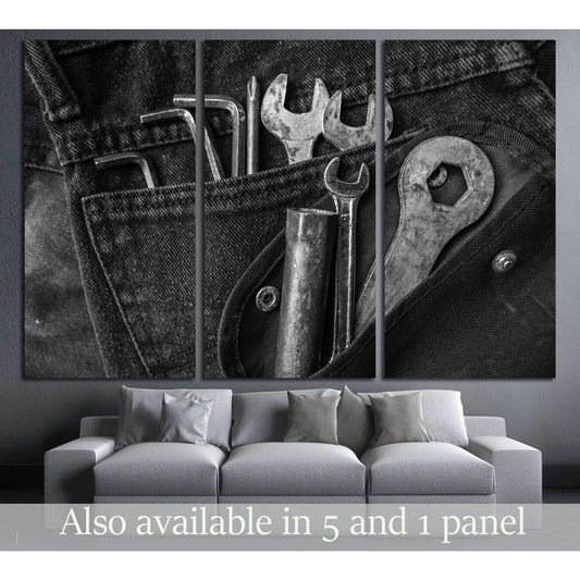 Tools on a workers pocket, Black and white photo №3245 Ready to Hang Canvas Print - Zellart Canvas Prints ALL_Products, s-3245
