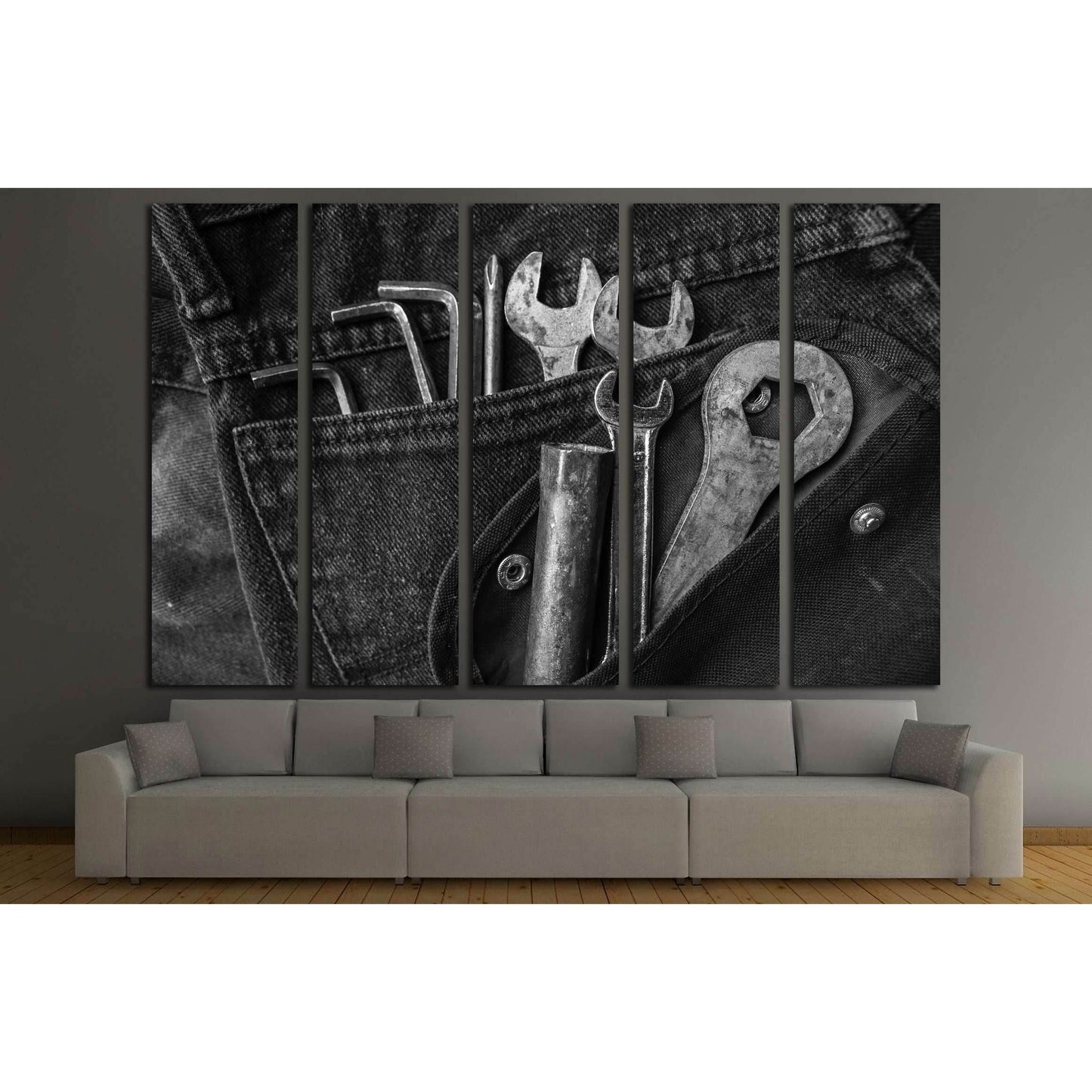 Tools on a workers pocket, Black and white photo №3245 Ready to Hang Canvas Print - Zellart Canvas Prints ALL_Products, s-3245
